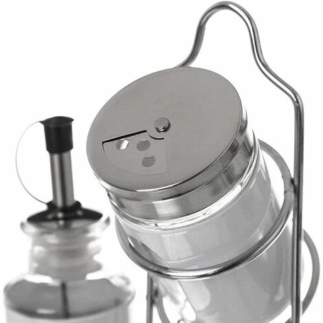 Set Oliera 4 Pezzi Olio Aceto Sale Pepe In Acciaio Stand In Metallo Portaspezie 3 Set Oliera 4 Pezzi Olio Aceto Sale Pepe In Acciaio Stand In Metallo Portaspezie - immagine 3