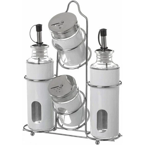 Set Oliera 4 Pezzi Olio Aceto Sale Pepe In Acciaio Stand In Metallo Portaspezie 5 Set Oliera 4 Pezzi Olio Aceto Sale Pepe In Acciaio Stand In Metallo Portaspezie - immagine 5