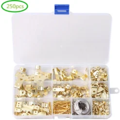 Gancio Per Cornice, 250 Pezzi Kit Per Appendere Quadri, Con Viti, Chiodi, Anello A D E Occhiello Per Vite, Ganci A Dente Di Sega, Cavo D'acciaio, Ganci Per Cornici