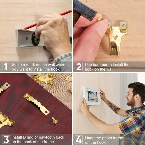 Gancio Per Cornice, 250 Pezzi Kit Per Appendere Quadri, Con Viti, Chiodi, Anello A D E Occhiello Per Vite, Ganci A Dente Di Sega, Cavo D'acciaio, Ganci Per Cornici 4 Gancio Per Cornice, 250 Pezzi Kit Per Appendere Quadri, Con Viti, Chiodi, Anello A D E Occhiello Per Vite, Ganci A Dente Di Sega, Cavo D'acciaio, Ganci Per Cornici - immagine 4