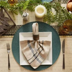 MINKUROW Set Di 4 Tappetini Da Tavolo Rotondi Intrecciati In PP Lavabili E Resistenti Al Calore 38 Cm (Verde Scuro) -Wenko Negozio 69788126 5