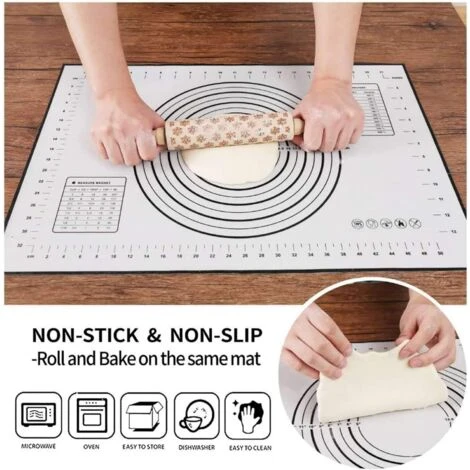 MINKUROW Tappetino Da Forno In Silicone Antiaderente Tappetino Per Impasto Con Misure 1 Pz Per 60 X 60 Cm (Nero) 2 MINKUROW Tappetino Da Forno In Silicone Antiaderente Tappetino Per Impasto Con Misure 1 Pz Per 60 X 60 Cm (Nero) - immagine 2