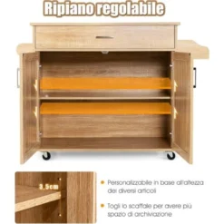 COSTWAY Carrello Da Cucina Con Ruote Di Gomma, Scaffale Per Microonde Carrello Servizio, Credenza Cucina Legno Moderno Elegante, 116 X 37 X 85 Cm (Naturale) -Wenko Negozio 69791880 3