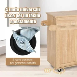 COSTWAY Carrello Da Cucina Con Ruote Di Gomma, Scaffale Per Microonde Carrello Servizio, Credenza Cucina Legno Moderno Elegante, 116 X 37 X 85 Cm (Naturale) -Wenko Negozio 69791880 4