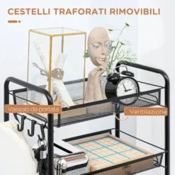 HOMCOM Carrello Da Cucina Salvaspazio A 5 Livelli Con Cestini A Rete In Acciaio, 45x26.5x106cm, Nero 9 HOMCOM Carrello Da Cucina Salvaspazio A 5 Livelli Con Cestini A Rete In Acciaio, 45x26.5x106cm, Nero -Wenko Negozio 70326002 5