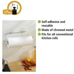 WENKO Static-Loc® Portarotolo Carta Cucina, Metallo Cromato, 30 X 8.5 Cm, Argento Lucido -Wenko Negozio 70686406 2