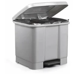 Metaltex 73701280 Pattumiera A Pedale, Due Scomparti, 33 Litri, Grigio