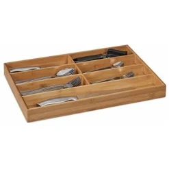 Relaxdays Portaposate Da Cassetto, Bambù, 7 Scomparti, Divisore Posate & Utensili Da Cucina, 4,5x30,5x44,5 Cm, Naturale, 1 Pz