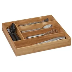 Relaxdays Portaposate Da Cassetto In Bambù, 5 Scomparti, Divisore Posate & Utensili Da Cucina, 5 X 30 X 34 Cm, Naturale, 1 Pz