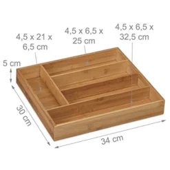 Relaxdays Portaposate Da Cassetto In Bambù, 5 Scomparti, Divisore Posate & Utensili Da Cucina, 5 X 30 X 34 Cm, Naturale, 1 Pz -Wenko Negozio 70723013 4