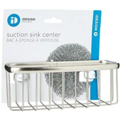 IDesign Porta Spugne Lavello Cucina, Porta Oggetti Cucina Piccolo In Metallo Per Spugne E Pagliette Ecc., Organizer Lavello A Ventosa, Argento Opaco