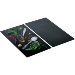 Wenko Allstar Coprifornelli In Vetro Basilico Set 2 Pezzi - Set Di 2 Coprifornelli Per Piani Di Cottura In Vetroceramica, Vetro Temperato, 30 X 0.8 X 52 Cm, Multicolore