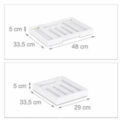 Relaxdays 10023238 Portaposate Da Cassetto Estraibile Larghezza Variabile Da 5 A 7 Scomparti In Bambù HLP: 5x48x33,5 Cm Bianco -Wenko Negozio 70856695 4