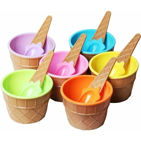Set Di 6 Ciotole Da Dessert Per Gelato E Cucchiai Abbinati - Plastica - Simpatici Colori Assortiti - Design In Rilievo 2 Set Di 6 Ciotole Da Dessert Per Gelato E Cucchiai Abbinati - Plastica - Simpatici Colori Assortiti - Design In Rilievo - immagine 2