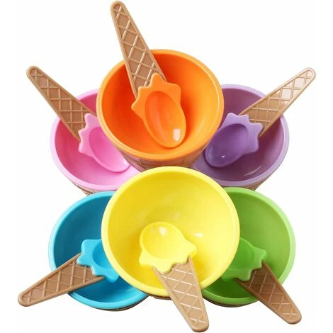 Set Di 6 Ciotole Da Dessert Per Gelato E Cucchiai Abbinati - Plastica - Simpatici Colori Assortiti - Design In Rilievo 3 Set Di 6 Ciotole Da Dessert Per Gelato E Cucchiai Abbinati - Plastica - Simpatici Colori Assortiti - Design In Rilievo - immagine 3
