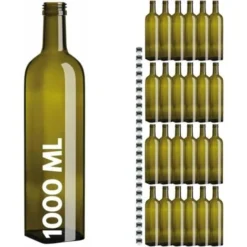 24 Bottiglie Per Olio Bottiglia In Vetro Verde Marasca Con Tappo E Dosatore 1 Litro