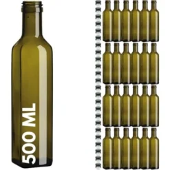 24 Bottiglie Per Olio Bottiglia In Vetro Verde Marasca Con Tappo E Dosatore 500 Ml