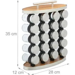 Relaxdays Portaspezie Da Cucina, 20 Barattoli In Vetro, Inserto Spargispezie, Manico, HLP: 35x28x12 Cm, Argento Natura -Wenko Negozio 72271520 4