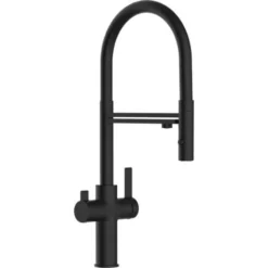 Rubinetto 3 Vie Miscelatore Cucina Nero Opaco Con Canale Separato Per Acqua Filtrata, Canna Nera Movibile E Doccia Due Getti Staccabile - Serie FC