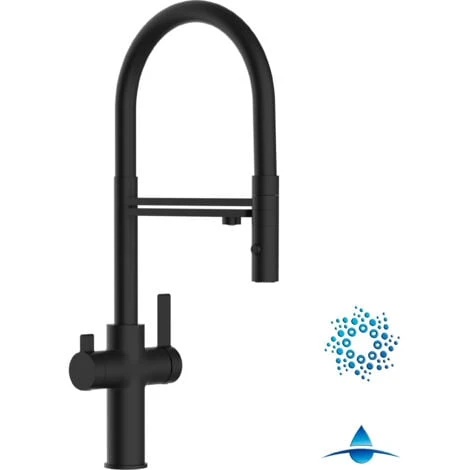 Rubinetto 4 Vie Miscelatore Cucina Nero Opaco Con Canale Separato Per Acqua Filtrata, Canna Nera Movibile E Doccia Due Getti Staccabile - Serie FC 1 Rubinetto 4 Vie Miscelatore Cucina Nero Opaco Con Canale Separato Per Acqua Filtrata, Canna Nera Movibile E Doccia Due Getti Staccabile - Serie FC