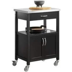 SoBuy Carrello Cucina, Carrello Da Servizio Con Piano In Acciaio Colore:Nero, FKW22-SCH