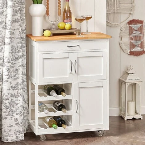 SoBuy Carrello Di Servizio Credenza In Legno Mobile Cucina Bianco FKW45-WN 3 SoBuy Carrello Di Servizio Credenza In Legno Mobile Cucina Bianco FKW45-WN - immagine 3