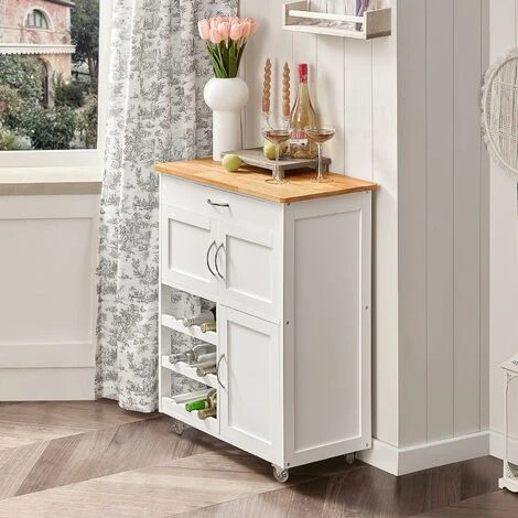 SoBuy Carrello Di Servizio Credenza In Legno Mobile Cucina Bianco FKW45-WN 4 SoBuy Carrello Di Servizio Credenza In Legno Mobile Cucina Bianco FKW45-WN - immagine 4