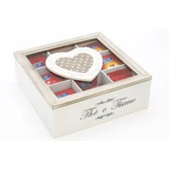 Scatola Porta Tè E Tisane In Legno Con Coperchio In Vetro 9 Scomparti Shabby Chic