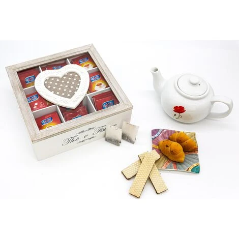 Scatola Porta Tè E Tisane In Legno Con Coperchio In Vetro 9 Scomparti Shabby Chic 2 Scatola Porta Tè E Tisane In Legno Con Coperchio In Vetro 9 Scomparti Shabby Chic - immagine 2