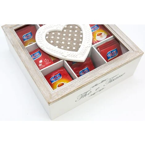 Scatola Porta Tè E Tisane In Legno Con Coperchio In Vetro 9 Scomparti Shabby Chic 5 Scatola Porta Tè E Tisane In Legno Con Coperchio In Vetro 9 Scomparti Shabby Chic - immagine 5