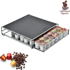 Contenitore Porta Capsule Cialde In Metallo Cassetto Estraibile Silver Top Nero
