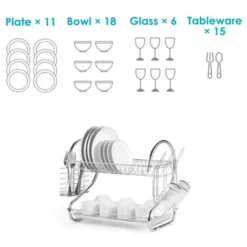 Scolapiatti Da Cucina In Acciaio Inossidabile A Due Piani Con Piatto Unico Cion Gabbia Per Bastoncini E Griglia Per Appendere Tazze 40x26x37cm -Wenko Negozio 76183804 2