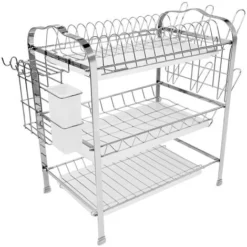 Scolapiatti,Scolapiatti,Scolapiatti Cromati A 3 Livelli Piatti Asciugare Con Le Bacchette Portatagliere