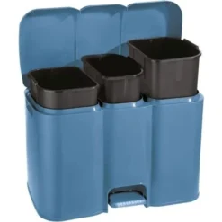 Pattumiera A Pedale Per Raccolta Differenziata Dei Rifiuti Con 3 Scomparti Blu