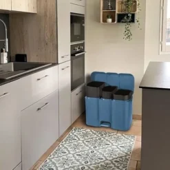 Pattumiera A Pedale Per Raccolta Differenziata Dei Rifiuti Con 3 Scomparti Blu -Wenko Negozio 76657597 3