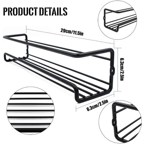 MINKUROW Portaspezie Da Parete In Metallo, 2 Pezzi Portaspezie Da Cucina Da Parete-Circa 29×6×6cm, Il Set Di Portaspezie Da Cucina Da Parete-Portaspezie Da Cucina Da Parete Nero 5 MINKUROW Portaspezie Da Parete In Metallo, 2 Pezzi Portaspezie Da Cucina Da Parete-Circa 29×6×6cm, Il Set Di Portaspezie Da Cucina Da Parete-Portaspezie Da Cucina Da Parete Nero - immagine 5