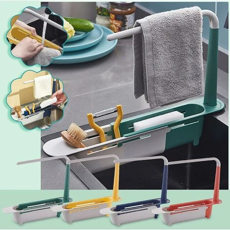 Scaffale Telescopico Lavello Da Cucina Organizer Porta Spugna Per Sapone Asciugamano (blu) 2 Scaffale Telescopico Lavello Da Cucina Organizer Porta Spugna Per Sapone Asciugamano (blu) - immagine 2