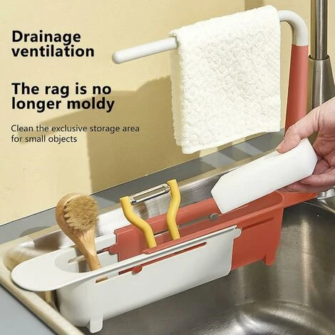 Scaffale Telescopico Lavello Da Cucina Organizer Porta Spugna Per Sapone Asciugamano (blu) 3 Scaffale Telescopico Lavello Da Cucina Organizer Porta Spugna Per Sapone Asciugamano (blu) - immagine 3