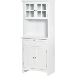 HOMCOM Mobile Dispensa Alto Con 2 Armadietti, Ripiani Regolabili E Piano D'Appoggio, In MDF, 68.6x40x164 Cm, Bianco