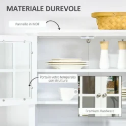 HOMCOM Mobile Dispensa Alto Con 2 Armadietti, Ripiani Regolabili E Piano D'Appoggio, In MDF, 68.6x40x164 Cm, Bianco -Wenko Negozio 77067182 5