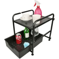 DYHF Organizzatore Armadietto Sottolavello, Ripiano Estraibile Per Organizer, Cestino Portaoggetti Con Cassetto Portaoggetti Scorrevole 37x31x38cm Nero -Wenko Negozio 78070137 4