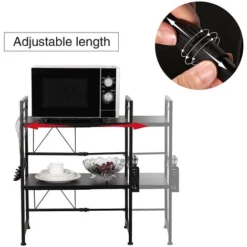 DYHF Mensola Microonde Allungabile Griglia Per Forno A Microonde Rastrelliera Per Forno A Microonde A 3 Ripiani Con Ganci Scaffale Salvaspazio De Cucina 40-64x36.5x78cm Nero -Wenko Negozio 78411982 3