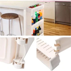 DYHF Carrellino Scaffale Stretto Salvaspazio Cucina Bagno A 4 Ripiani Con Ruote In Plastica Portaoggetti Scaffale Portaoggetti Sottile Cucina Carrello Portaoggetti Da Bagno 54.5x12.5x102cm -Wenko Negozio 78535076 5
