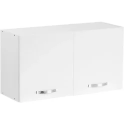 Pensile Sopracappa Bianco Frassinato Con 2 Ante Da Cucina Cm 90x32xh49