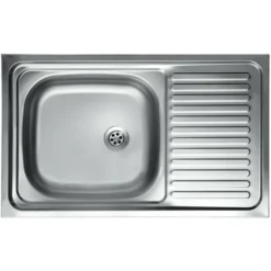 Lavello Cucina Vasca Con Gocciolatoio Dx In Acciaio Da Appoggio 50x80 Cm