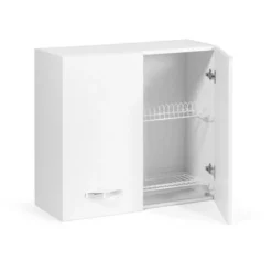 Pensile Scolapiatti Per Cucina Bianco Frassinato Cm 80x32xH 72 Con 2 Ante