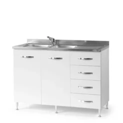 Sottolavello Per Cucina Bianco Frassinato 2 Ante C-cassettiera DX Cm 120x50xH 85