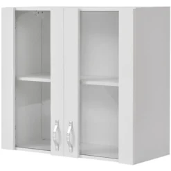 Pensile Da Cucina Armadio Sospeso Con Vetro Da Parete Mobiletto Colore Bianco