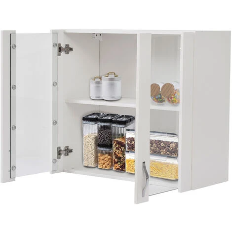 Pensile Da Cucina Armadio Sospeso Con Vetro Da Parete Mobiletto Colore Bianco 4 Pensile Da Cucina Armadio Sospeso Con Vetro Da Parete Mobiletto Colore Bianco - immagine 4