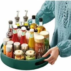 MINKUROW Portaspezie Girevole In Metallo Per Armadio, Bancone, Credenza, Tavolo, Cucina O Dispensa (Acciaio, 31cm, Verde)